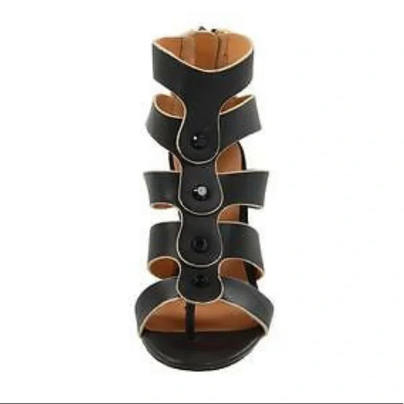 L.A.M.B. “Miranda” Strappy Black Wedge Heels 8 1/2 - EXCELLENT used condition!!! - Picture 3 of 7